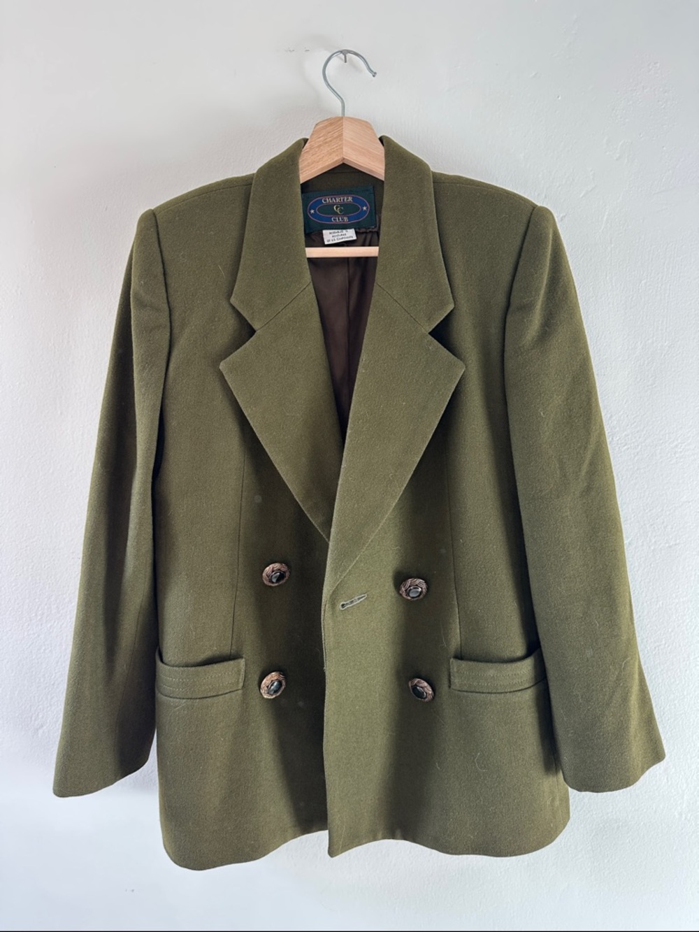 Charter Club Olive Green Double-Breasted Blazer